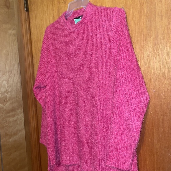 •LANE BRYANT•BNWT PINK EYELASH MOCK NECK KNIT FUZZY HIGH-LOW SWEATER SIZE 18/20 - Picture 5 of 9